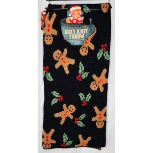 Envogue Cozy Knit Throw Blanket With Gingerbread & Holly Design 50x70 Inches
